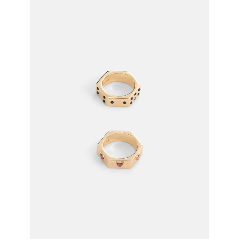 Women's Gold Tone Hexagon Ring Set with Cubic Zirconia - 2-Piece, Size 7