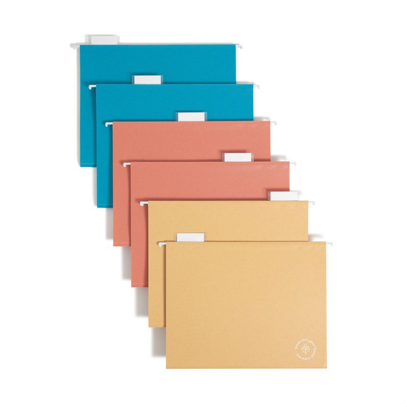 Eco-Friendly Hanging File Folders - Assorted Colors, 6 Pack, 8.5 x 11"