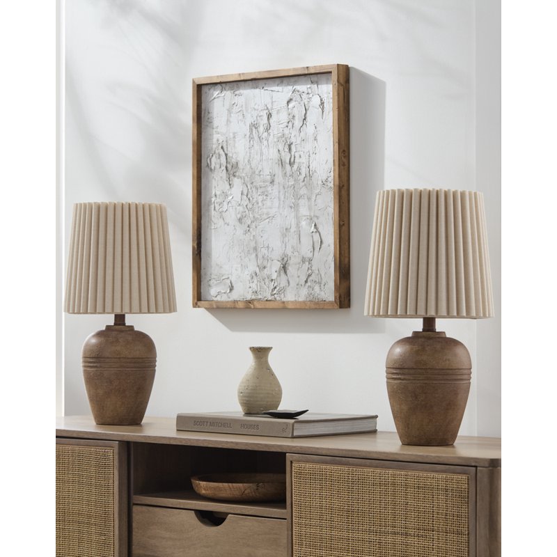 Set of 2 Brown Linen Shade Accent Table Lamps - 19-Inch