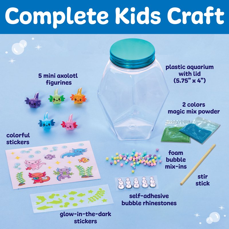 Kids Glowing Axolotl Aquarium Craft Kit with Mini Toys & Stickers