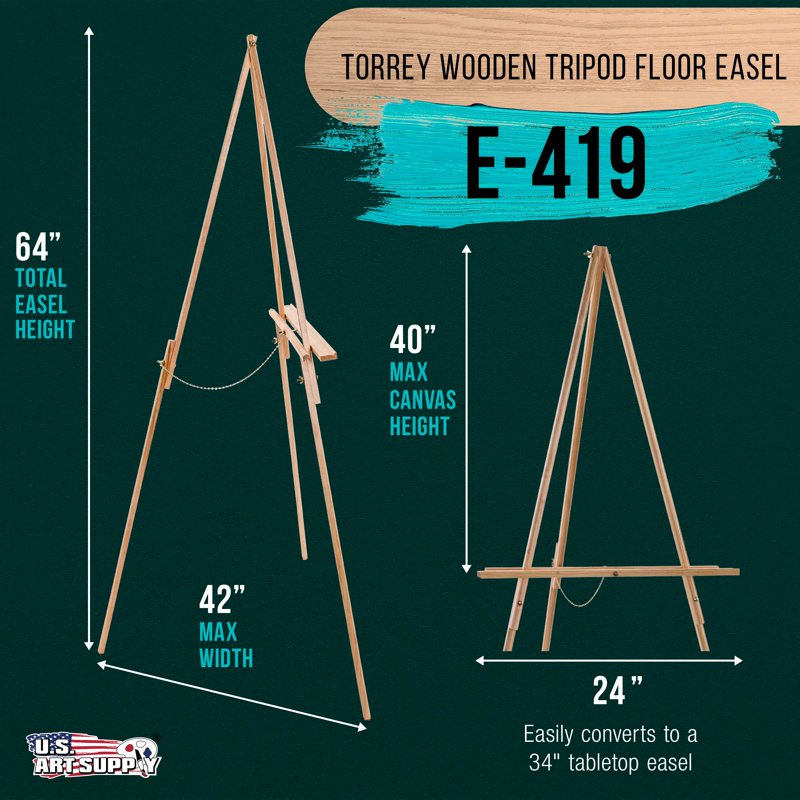 Adjustable Wooden Artist Easel with Canvas Support & Tray - 64 Inches