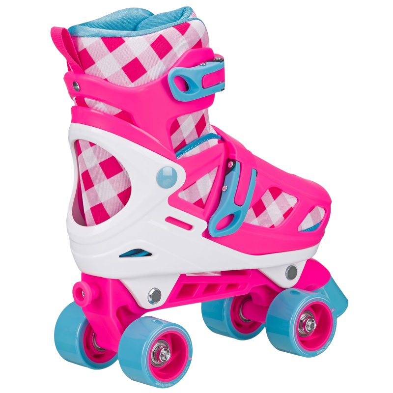 2-in-1 Roller & Inline Skates for Girls - Adjustable Sizes, Gingham