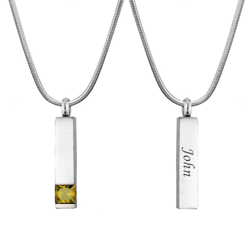 Personalized Birthstone Cremation Necklace with Keepsake Urn Pendant - Memorial Jewelry for Ashes, Silver Stainless Steel, Free Engraving & Kit