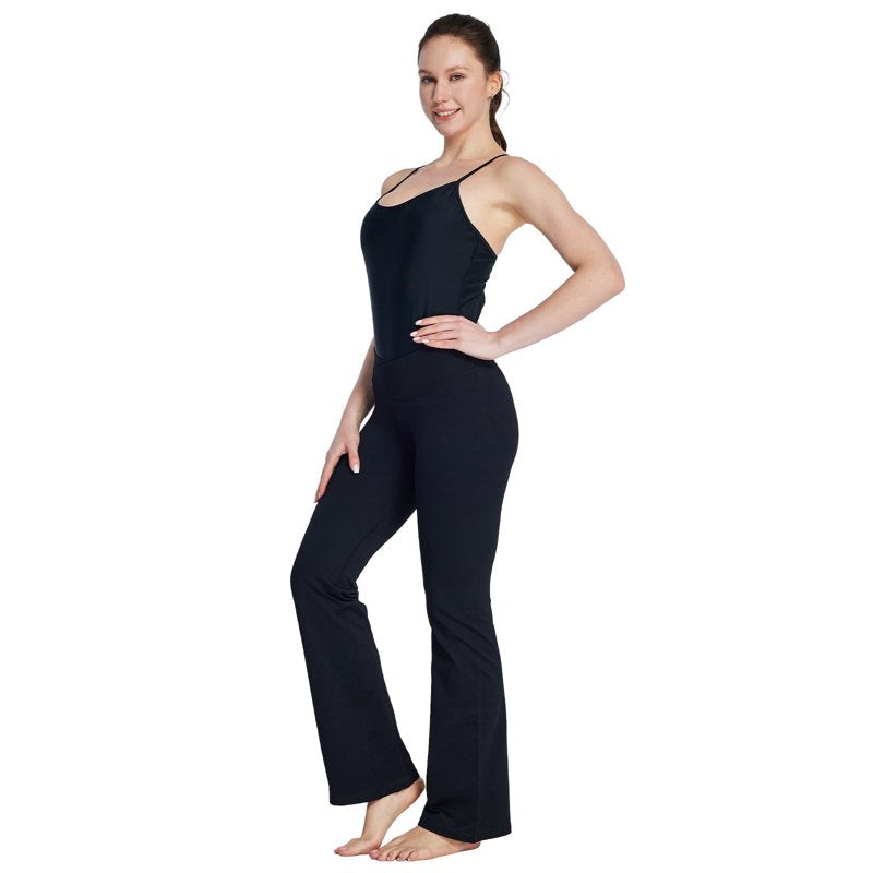 Women's Seamless Flared Leggings with Scrunch Butt & High Waist - Black, Size L