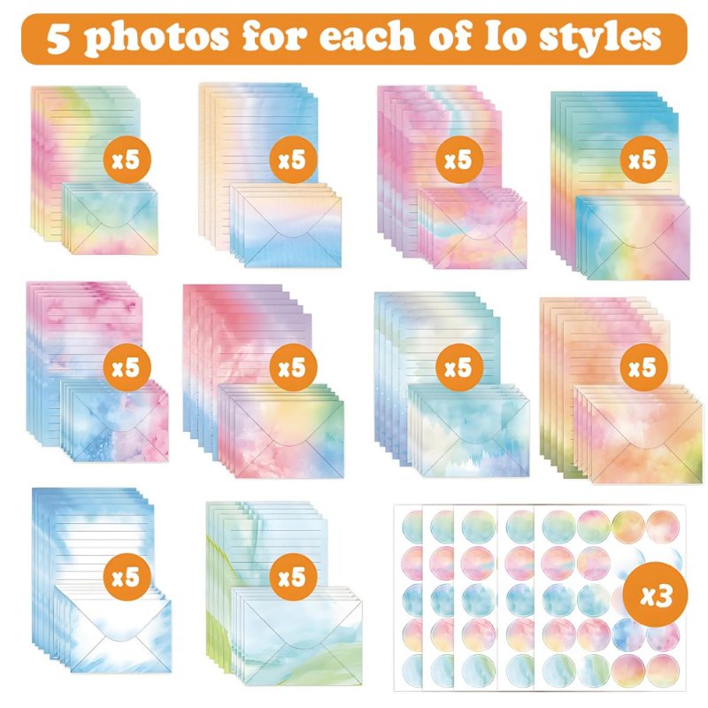 Watercolor Stationery Set with Envelopes for Writing and Crafting - 160 Pieces