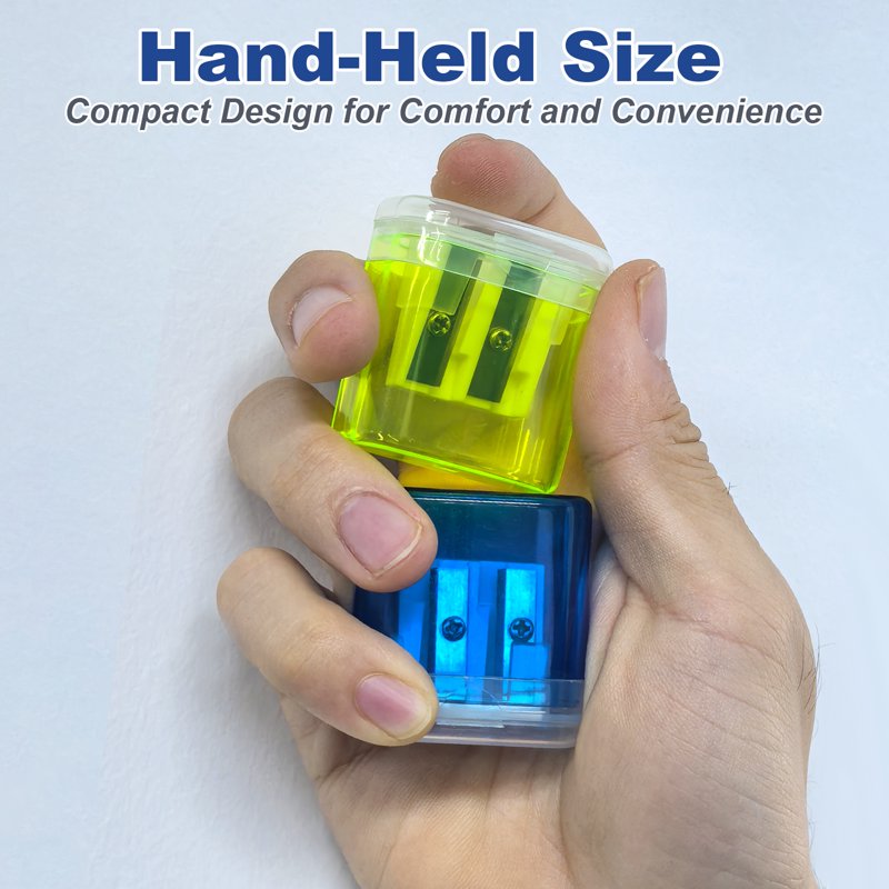 Manual Pencil Sharpener Set with Lid - 36 Assorted Color Dual Hole Sharpeners