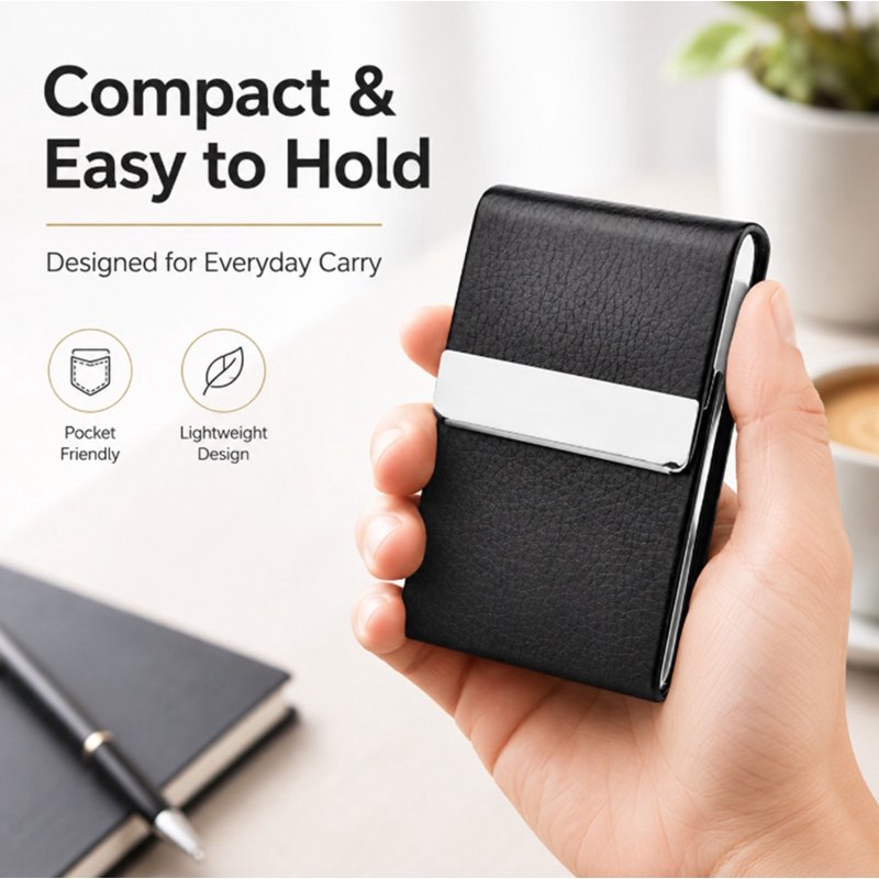 Slim PU Leather Business Card Holder Case with Magnetic Closure