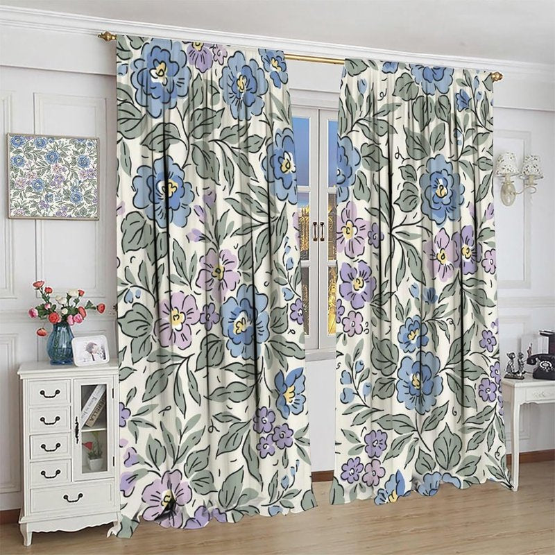 Watercolor Floral Curtains - Modern Window Drapes for Bedroom, Living Room & Office