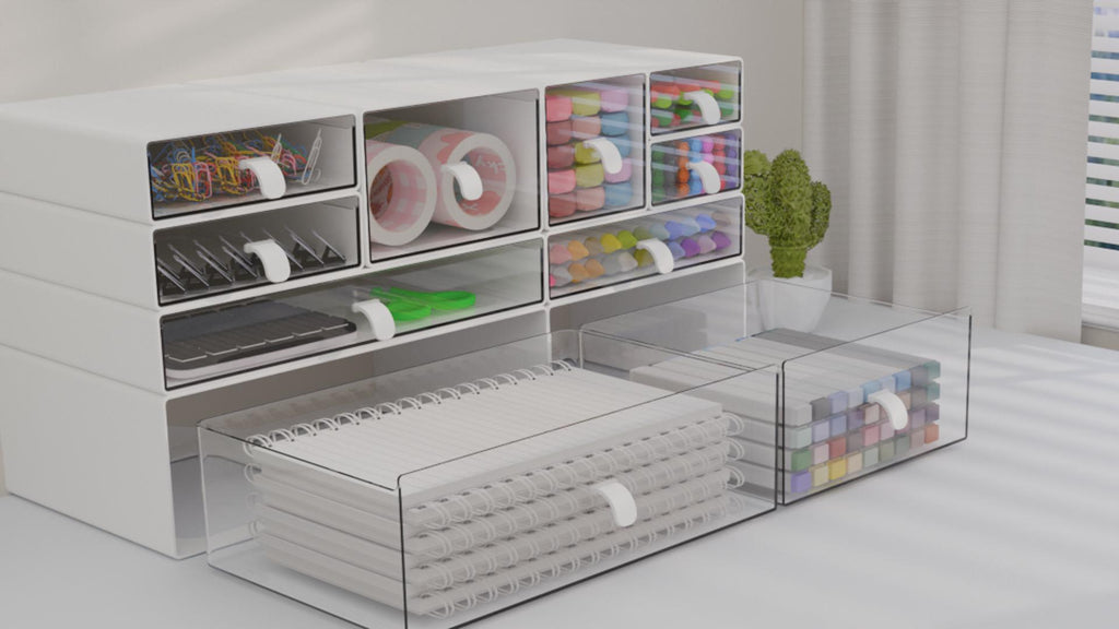 Stackable Desk Organizer with 10 Transparent Drawers for Office & Makeup Storage