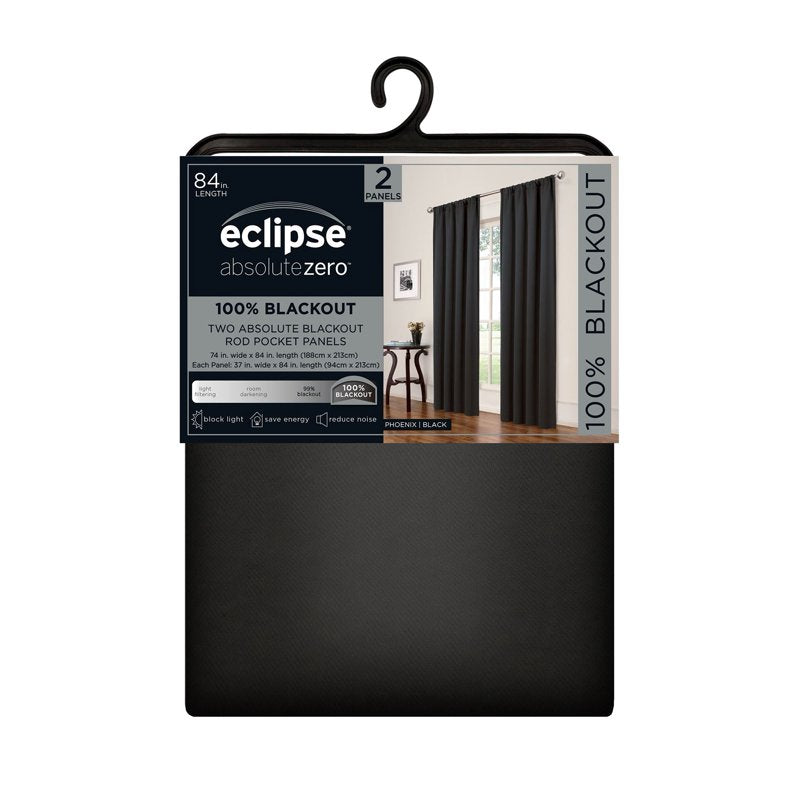 Eclipse Phoenix Blackout Curtain Panel Set of 2 - 37 x 84 in, Black