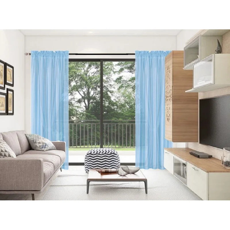 Faux Silk Semi-Sheer Window Curtains 2-Pack Light Blue 84 Inch - Elegant Home Linen