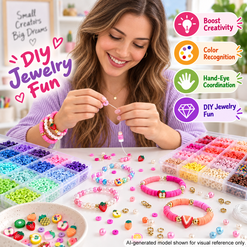Jewelry Making Kit with Flat Beads and Pearl Beads - 7180 Pcs DIY Jewelry Supplies