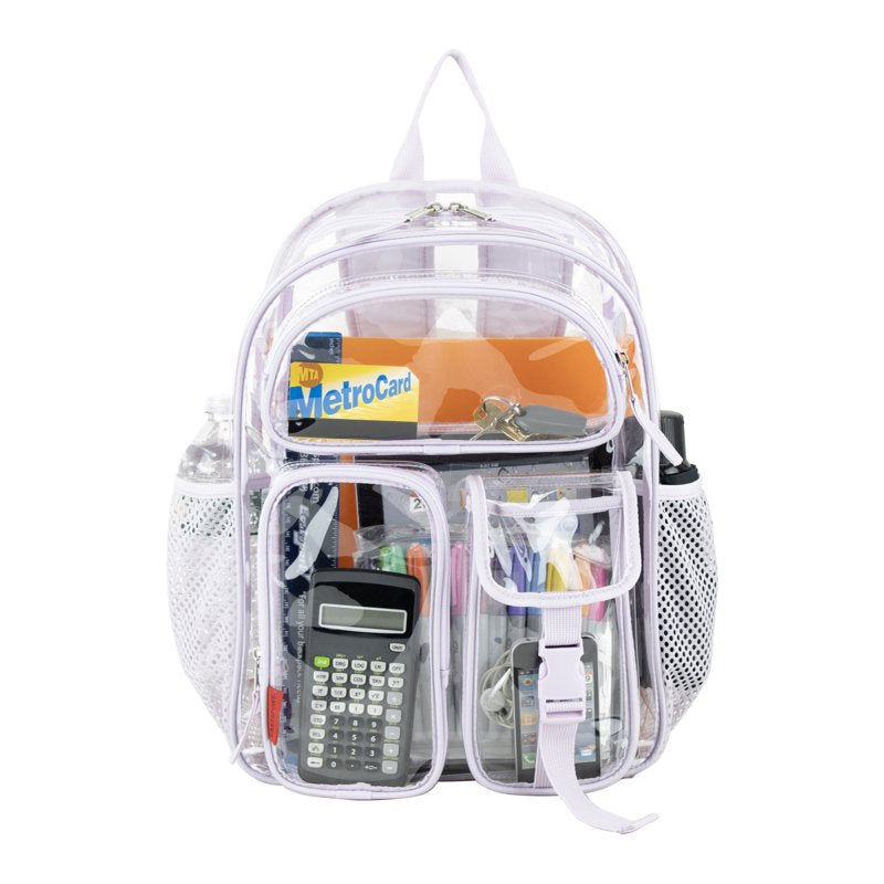 Unisex 16-Inch Clear Cargo Backpack with Pockets and Water Bottle Sleeves