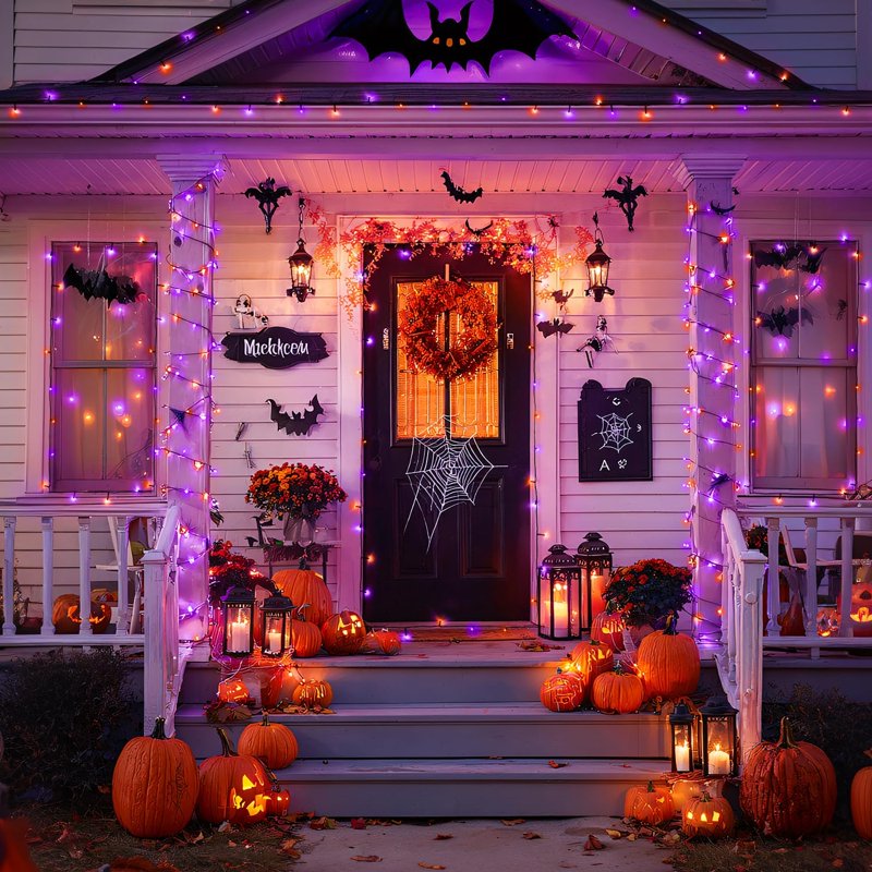 Outdoor Solar Halloween String Lights 400 LED 151ft Waterproof Orange & Purple