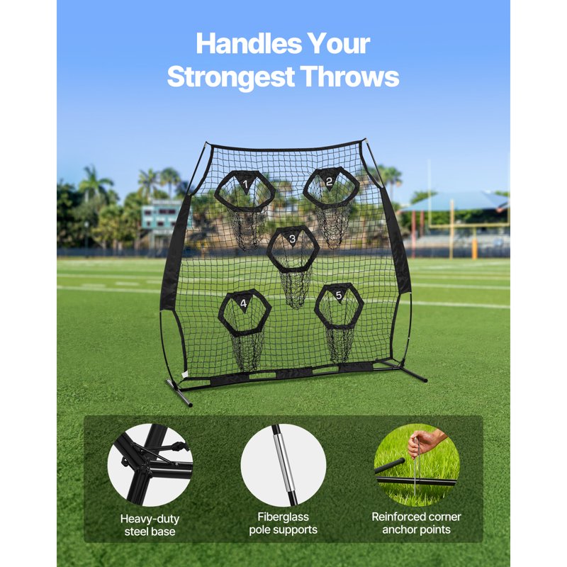 Football Practice Net with Targets and Carry Bag - 6x6 ft Training Aid
