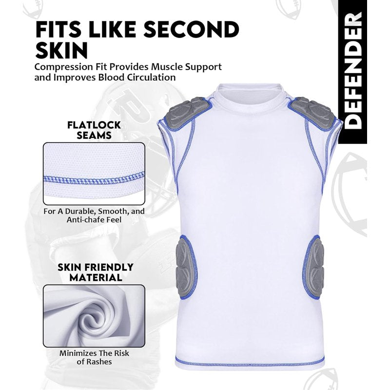 Adult Padded Football Shirt with Shoulder & Spine Protection - Compression Rib Protector