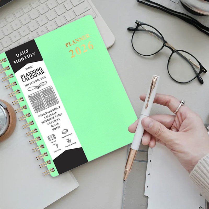2026 Calendar Planner Coil Bound with Faux Leather Cover - A5 Daily Organizer