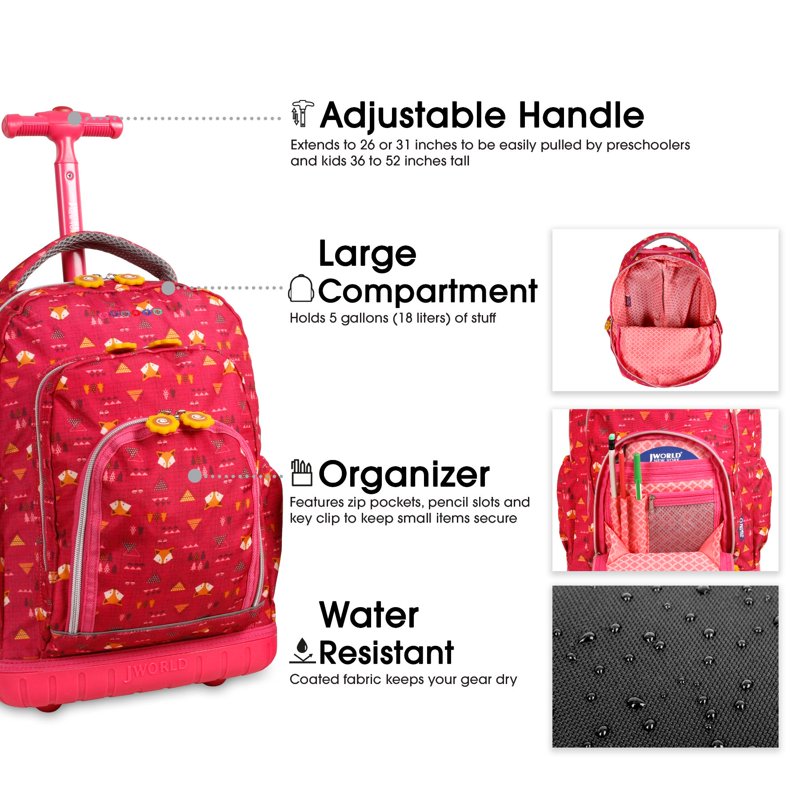 Kids Rolling Backpack with Insulated Lunch Bag - School & Travel