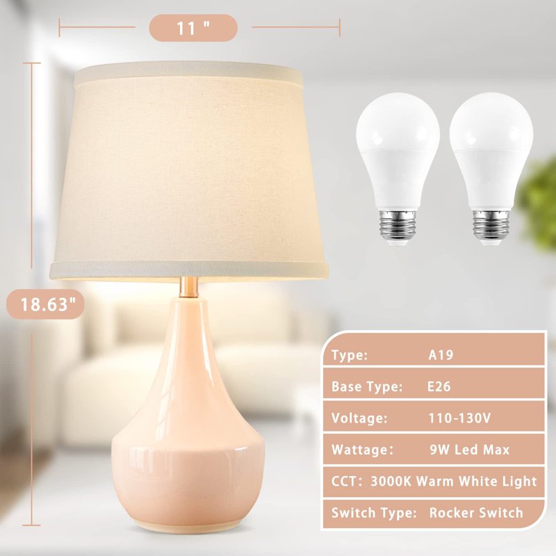 Set of 2 Modern Ceramic Table Lamps with Fabric Shades - Nightstand & Living Room Lighting