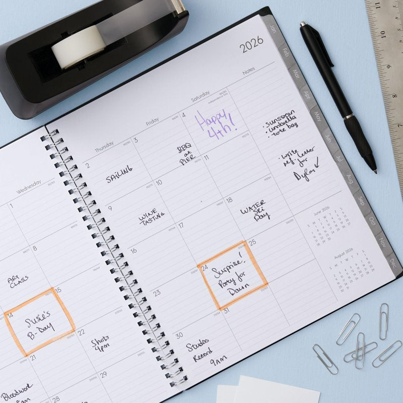 2027 Monthly Planner Calendar, 18 Months, July 2026 - Dec 2027, 8x10, Flexible Cover, Silver Wirebound