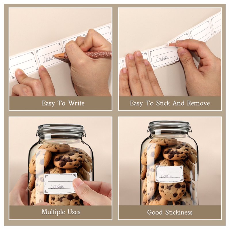 Waterproof Food Labels - Removable Stickers for Jams, Containers, Freezer, 1200 pcs