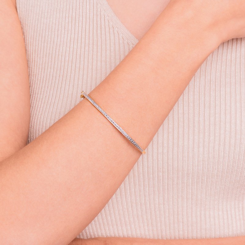 Diamond Accent Stackable Bangle Bracelet in 18K Gold & Silver for Women