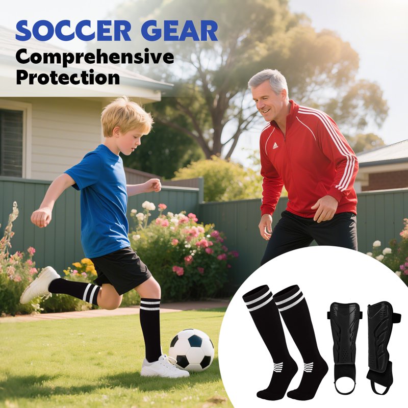Amaopus 2-in-1 Youth Soccer Shin Guards & Socks (M) - Ankle Protection, Lightweight