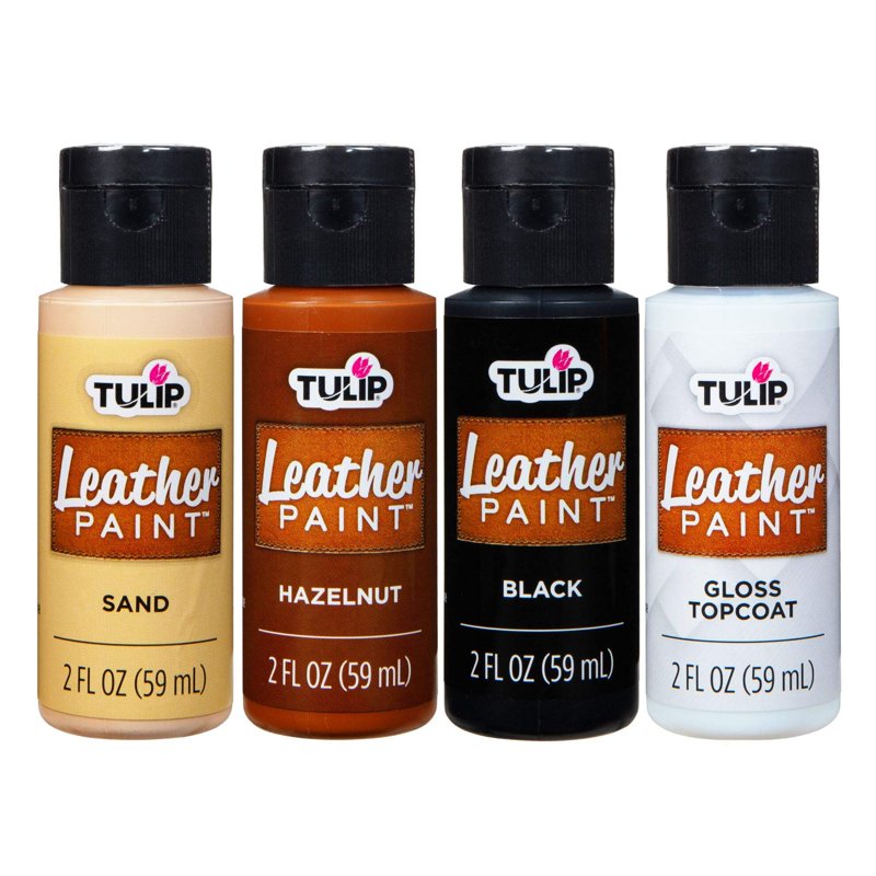 Leather Paint Set - 4 Pack Includes Neutral Colors & Gloss Topcoat