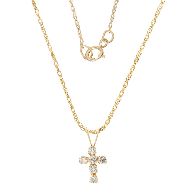Girls' 14K Yellow Gold CZ Cross Pendant with 18-Inch Chain - Faith Jewelry
