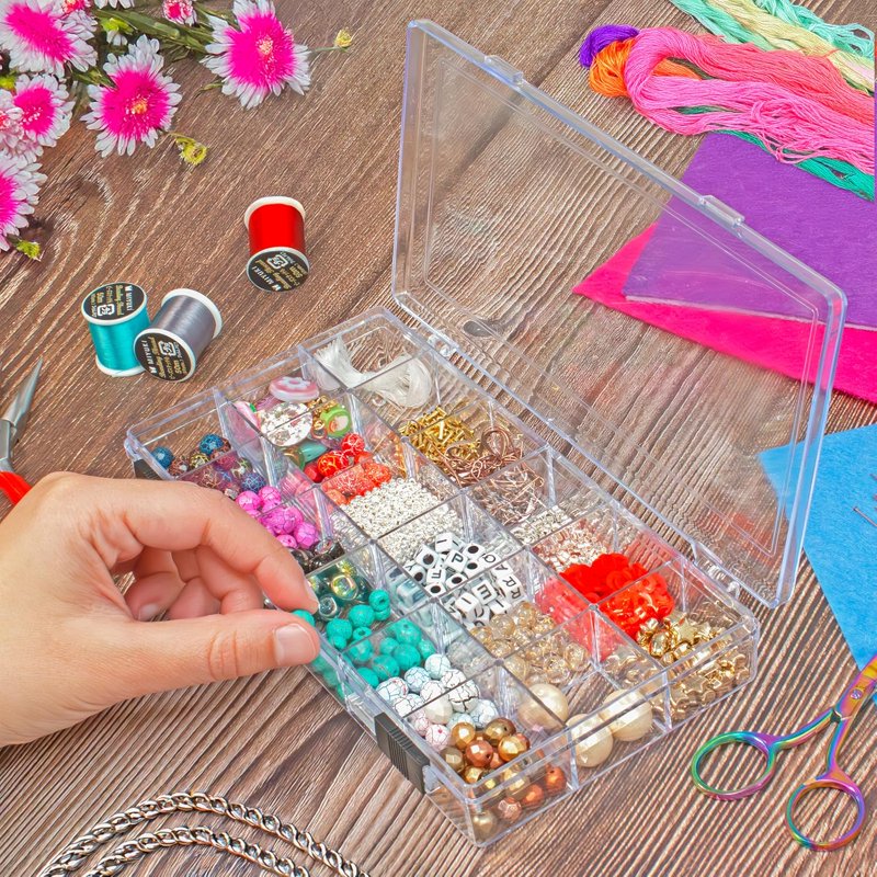 Bead Organizer Box with 18 Compartments, Locking Storage Container for Crafts