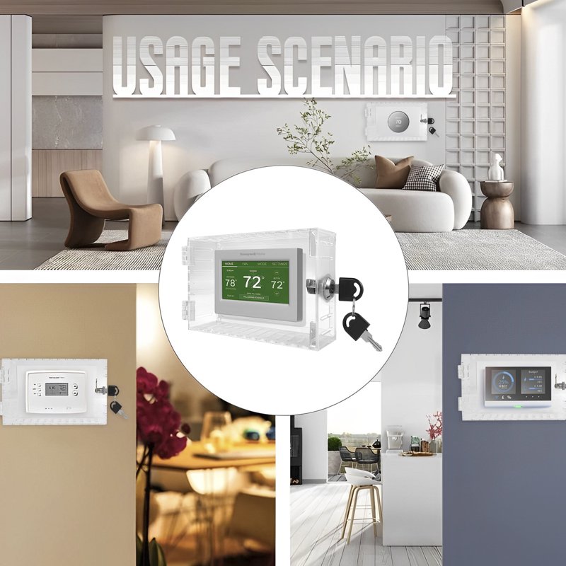 Universal Thermostat Lock Box with Key - Clear Acrylic Cover, Large Wall Mount Protector