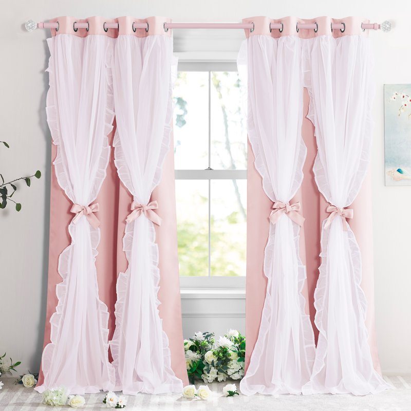 Double Layer Blackout Curtains Set of 2 - Noise Reducing Sheer Drapes for Bedroom & Living Room