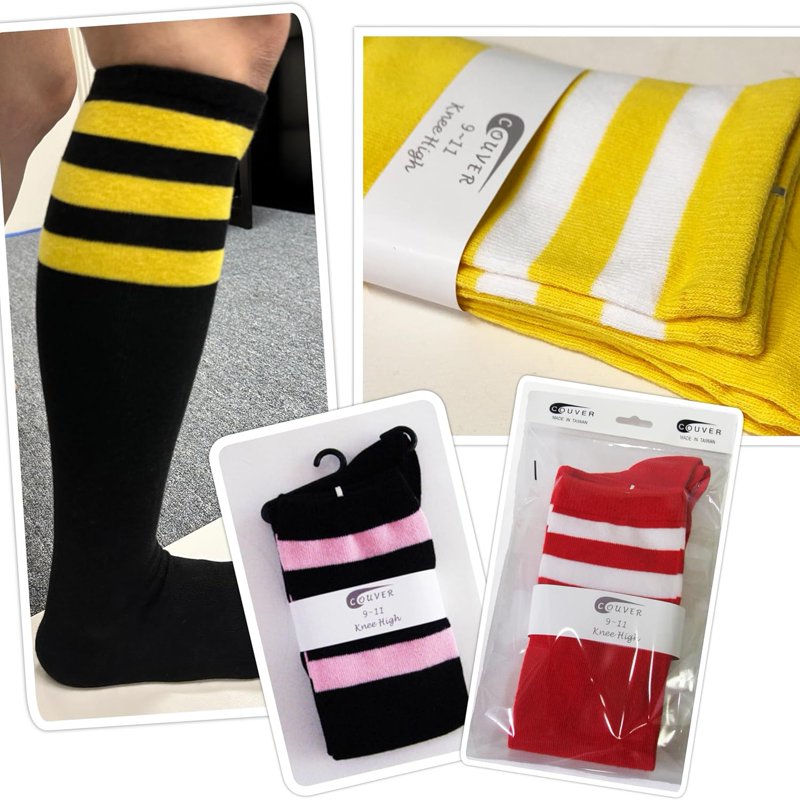 Knee High Cotton Socks with Stripes - Bulk Pack of 6 Pairs, Casual & Fashionable