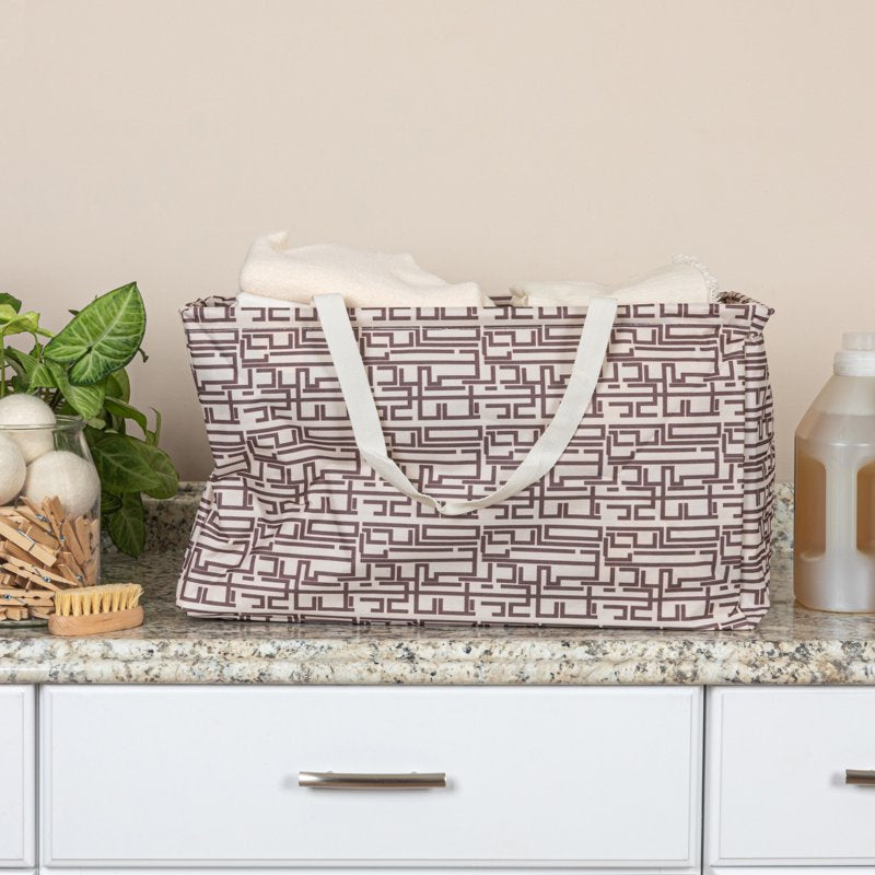 Water-Resistant Canvas Utility Tote with Handles & Geometric Pattern, 22x13x11 in