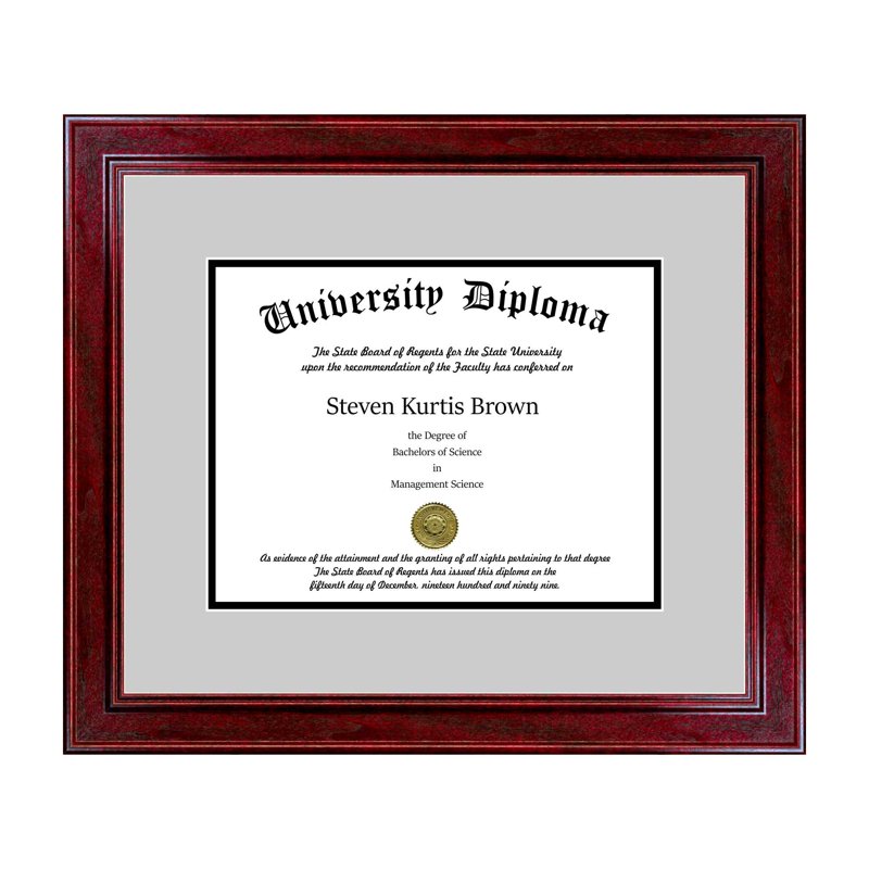 Single Diploma Frame with Double Matting for 8.5x11 Inch Certificates - Cherry Finish