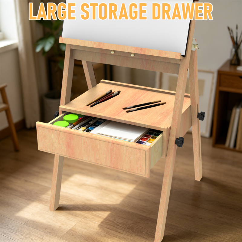 Wooden Art Easel with Storage Drawer, Adjustable Painting Stand for Adults & Kids