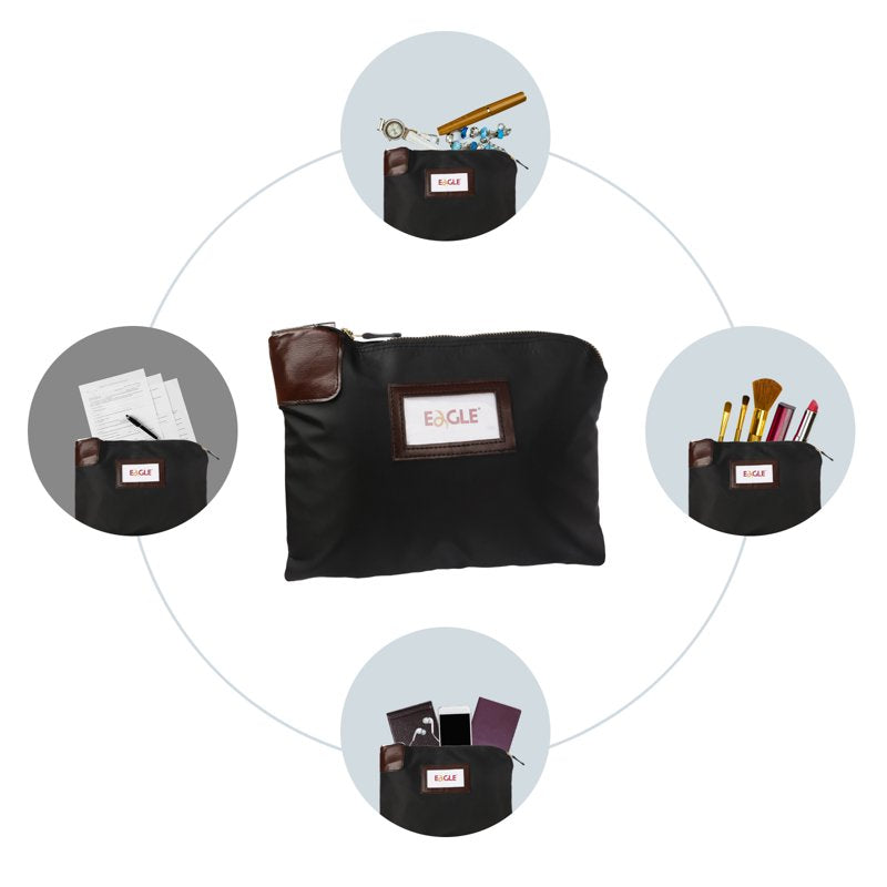 Secure Leather Cash Deposit Bag with Lock & Keys for Bank & Travel