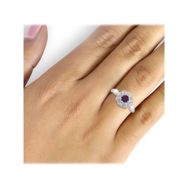 Sterling Silver Ruby Birthstone Ring with White Diamond Accents – Hypoallergenic Jewelry