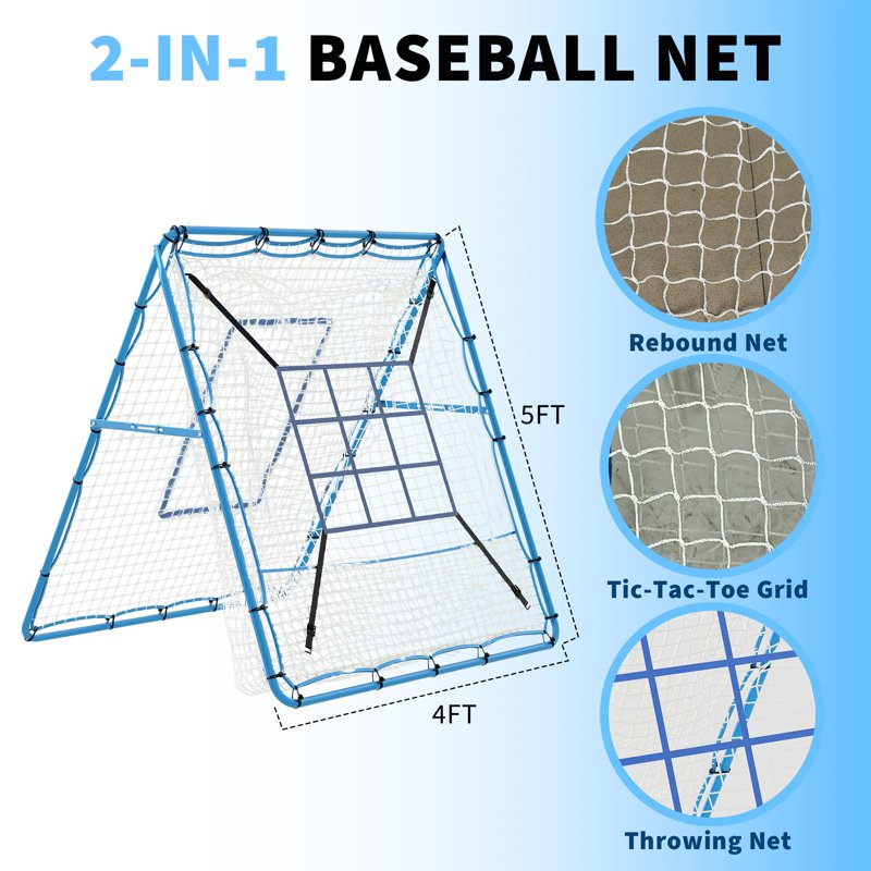 Baseball Rebounder Net with 5 Adjustable Angles, Heavy-Duty Steel Frame
