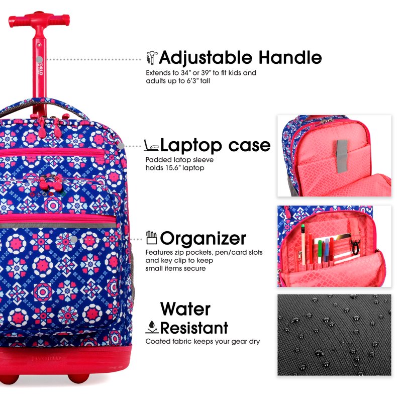 Girls & Women's 20-Inch Rolling Backpack with Laptop Sleeve for School Travel