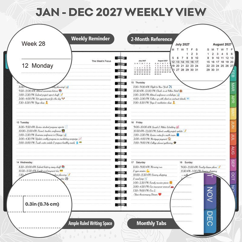 Large 2027 Weekly & Monthly Planner with Tabs & Elastic Closure - 8.5x11in