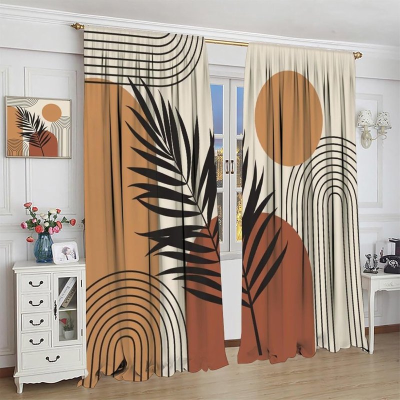 Minimalist Abstract Plant Line Curtain Set - Retro Thermal Insulated Drapes for Living Room & Bedroom
