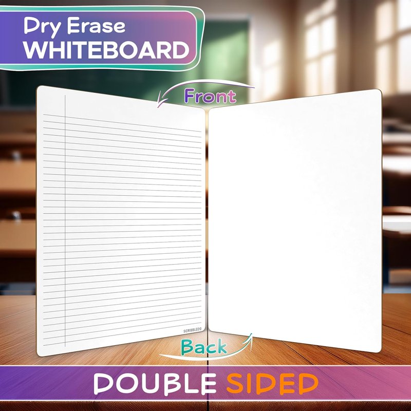 Reusable Dry Erase Notebook Board 9x12 with Lined Surface for Notes & Practice
