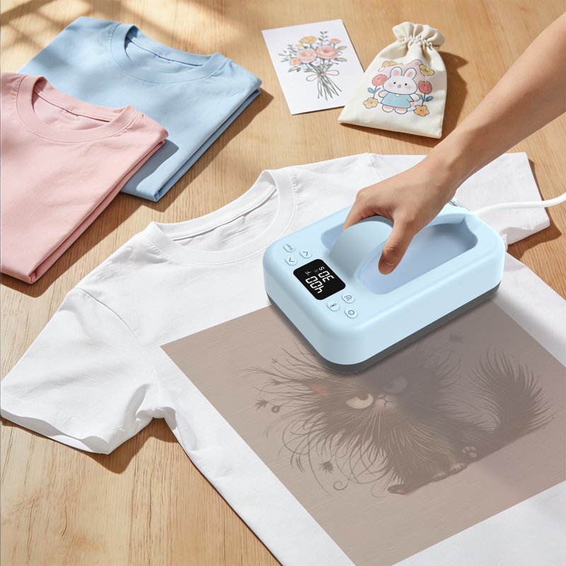 Portable Digital Heat Press Machine 7x5 Inch Bluetooth Control for HTV Sublimation Crafts Sky Blue