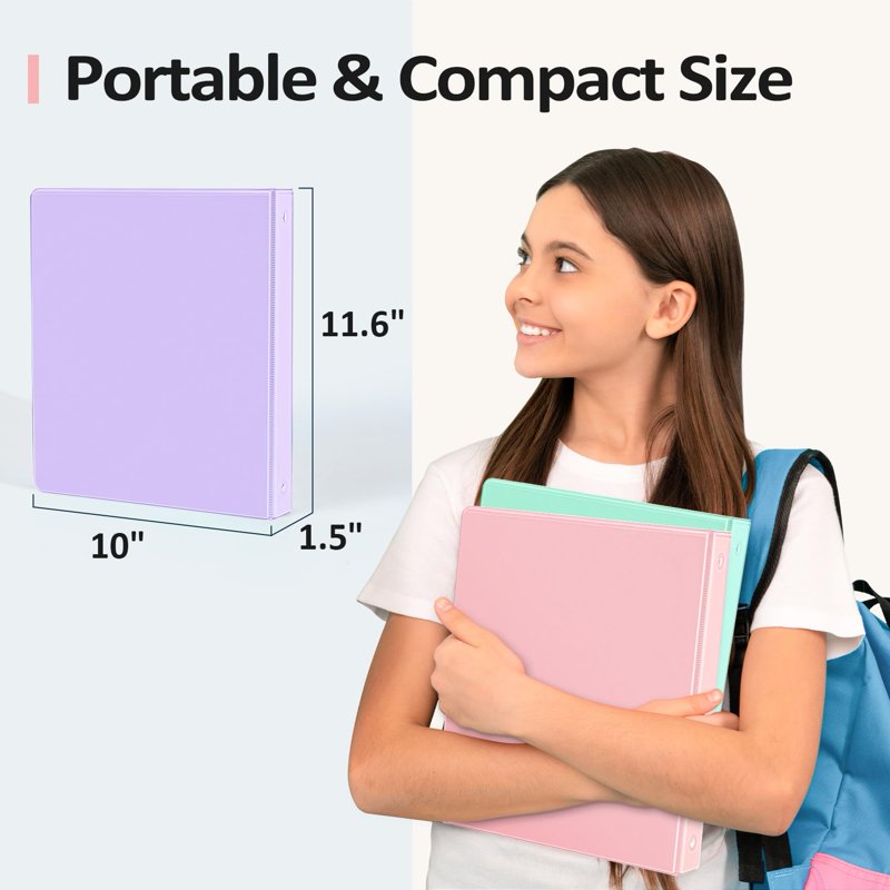 1.5 Inch 3-Ring View Binders Set of 4 for School & Office - Holds 325 Sheets Each