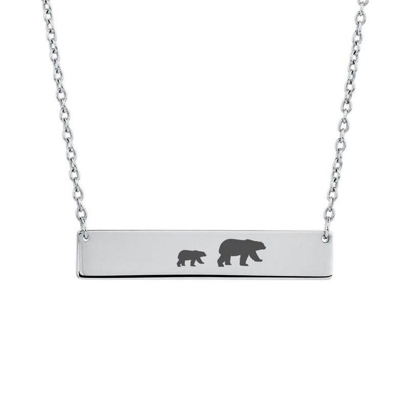 Personalized Mama Bear Cub Necklace - Custom Engraved Family Jewelry in Silver, Gold or Rose Gold
