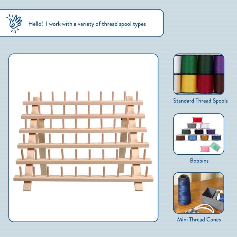 Wood Thread Spool Rack Holds 60 Spools Wall & Table Mount Sewing Organizer