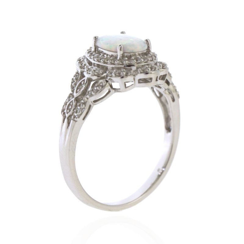 Sterling Silver Opal & White Sapphire Ring - Hypoallergenic Jewelry Gift