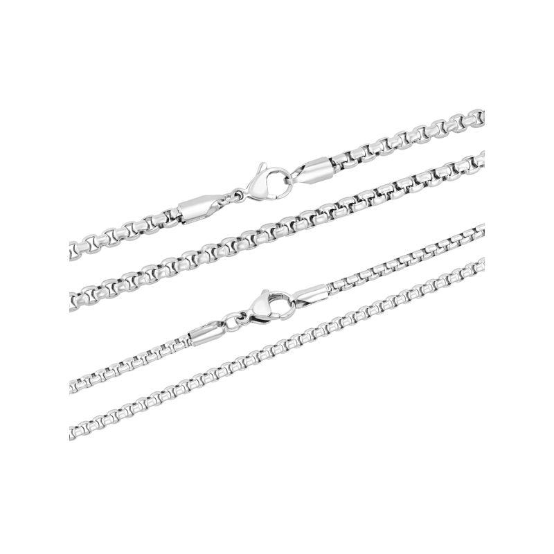 Men's Stainless Steel Chain Set of 2 Rounded Box Chains - Believe by Brilliance
