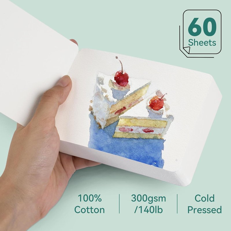 Watercolor Paper Bulk Mini Travel Size 100% Cotton Cold Pressed 60 Sheets - Lightwish Art Supplies
